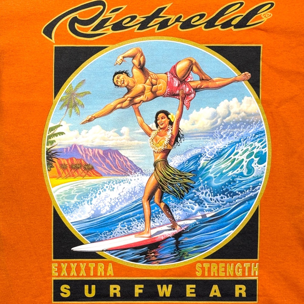 Rietveld Graphic T-Shirt Mens Medium Orange Surfwear Hawaii Beach Tee